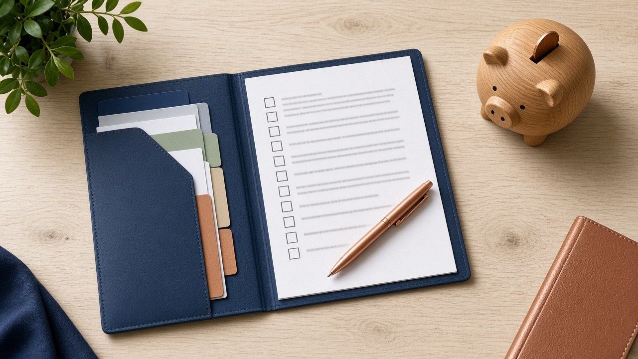 Checkliste und Stift auf dem Schreibtisch vor der Tagesgeld-Entscheidung